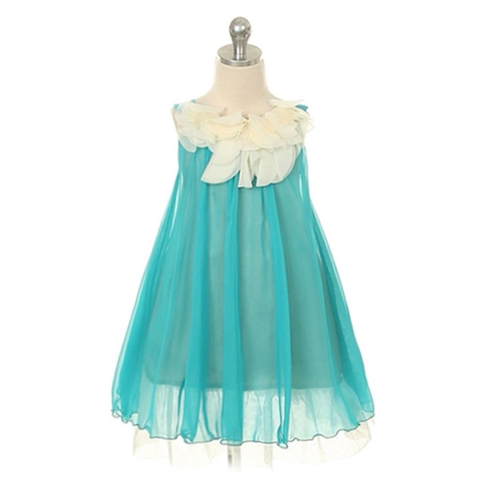 Kids Dream Teal & Cream Flowy Tulle Twirl Dress Toddler Girls 1-2Y